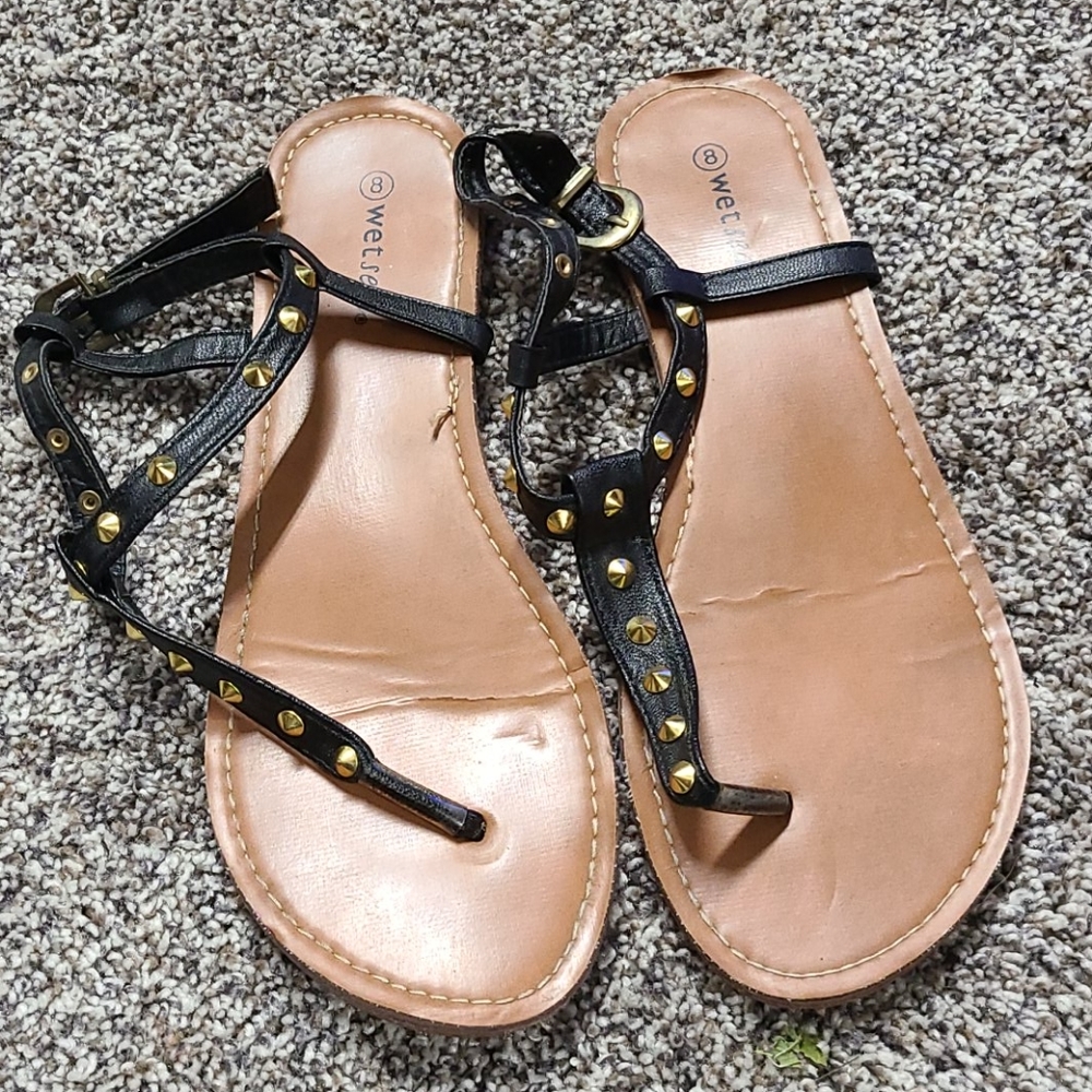 Gold Studded Black Sandals